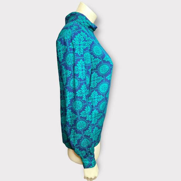 Vintage Pendleton Navy Green Button Neck Blouse - Picture 4 of 5